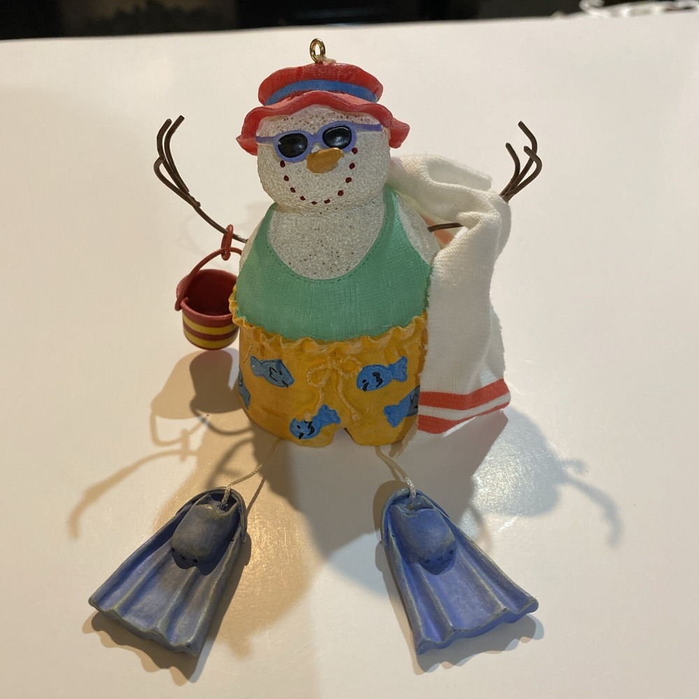 Figi Graphics Beach Guy Snowtime Snowman Christmas Ornament 2001 Fiji Xmas Beach